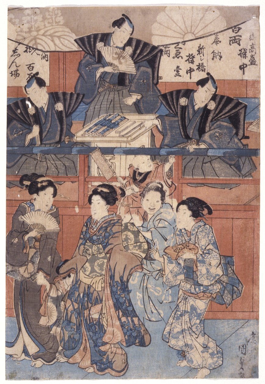 Scene foran Shrine Collection Stage (farvet træsnit) af School Japanese