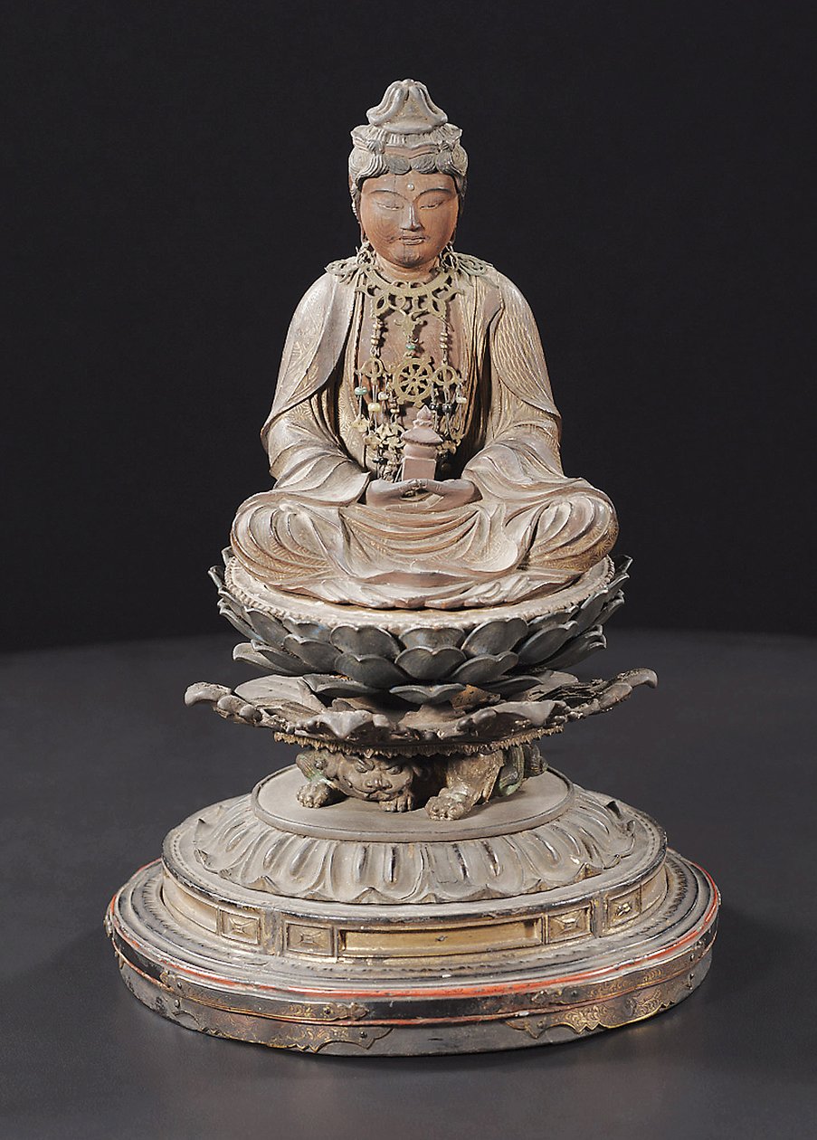 Siddende Miroku Bosatsu, Kamakura Periode (træ, metal, bladguld, pigment og bjergkrystal) af Japanese School