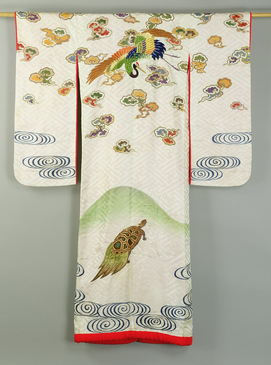 Uchikake Wedding Robe dekoreret med en trane og en skildpadde (tekstil) af School Japanese