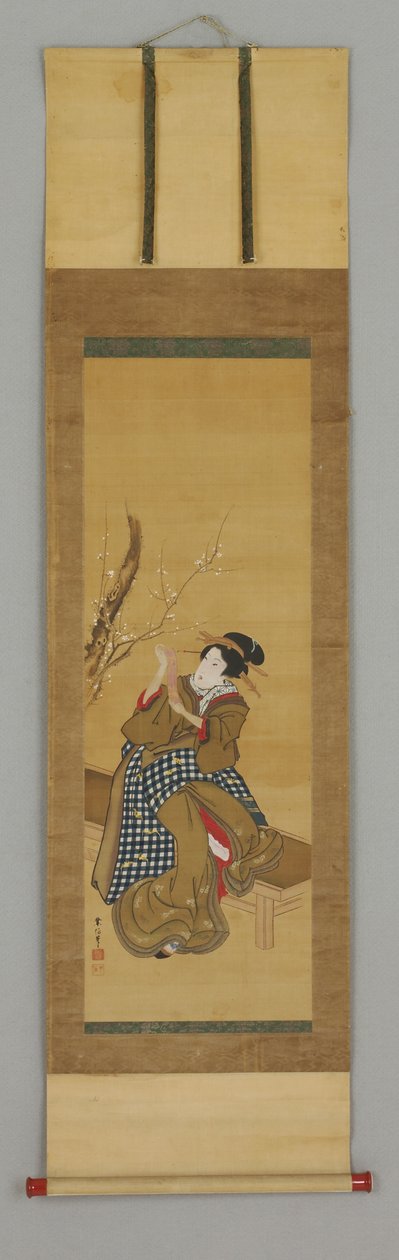Ukiyoe, kvinde, der sidder på bænken af Japanese School