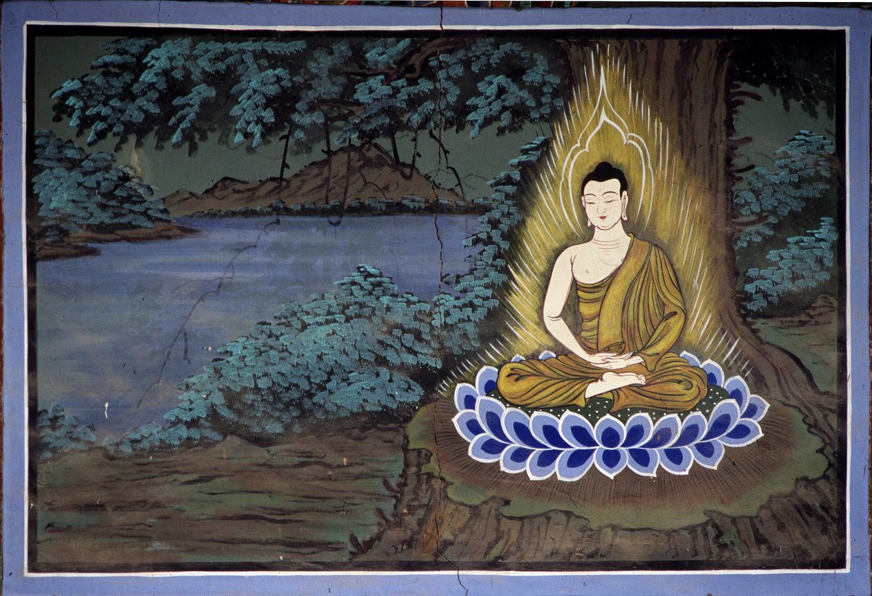 Buddha-meditation: Fresco ved Yongju-templet, Suwon-regionen, Korea af School Korean