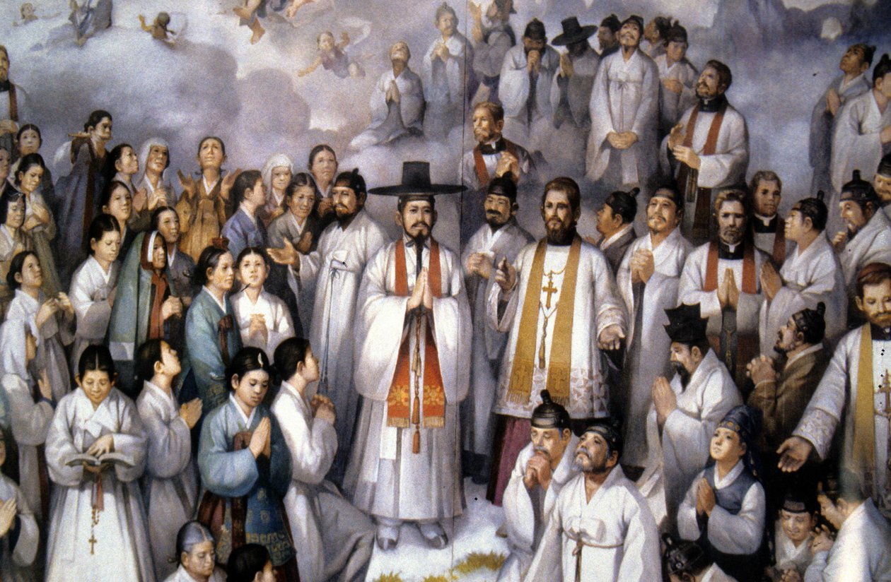 Repræsentation af 93 coreens og 10 franske missionærer martyrdøden i Korea i det 19. århundrede. af School Korean