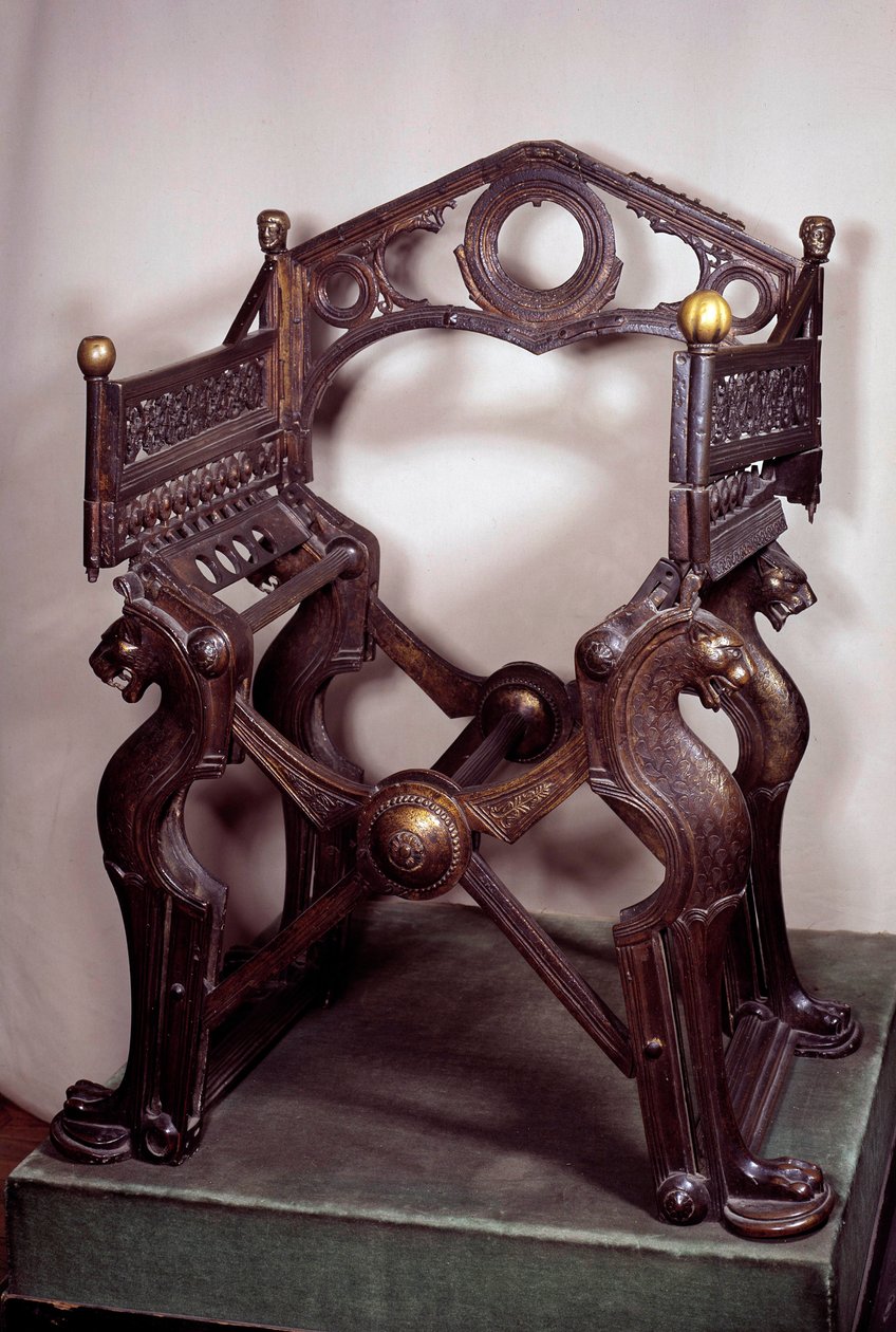 Merovingerkunst: lænestol eller trone af Dagobert I (602/605-638). lavet i gylden bronze i det 7.-9. århundrede. Fra skatten af klosteret Saint-Denis. Paris, B.N. af School Merovingian