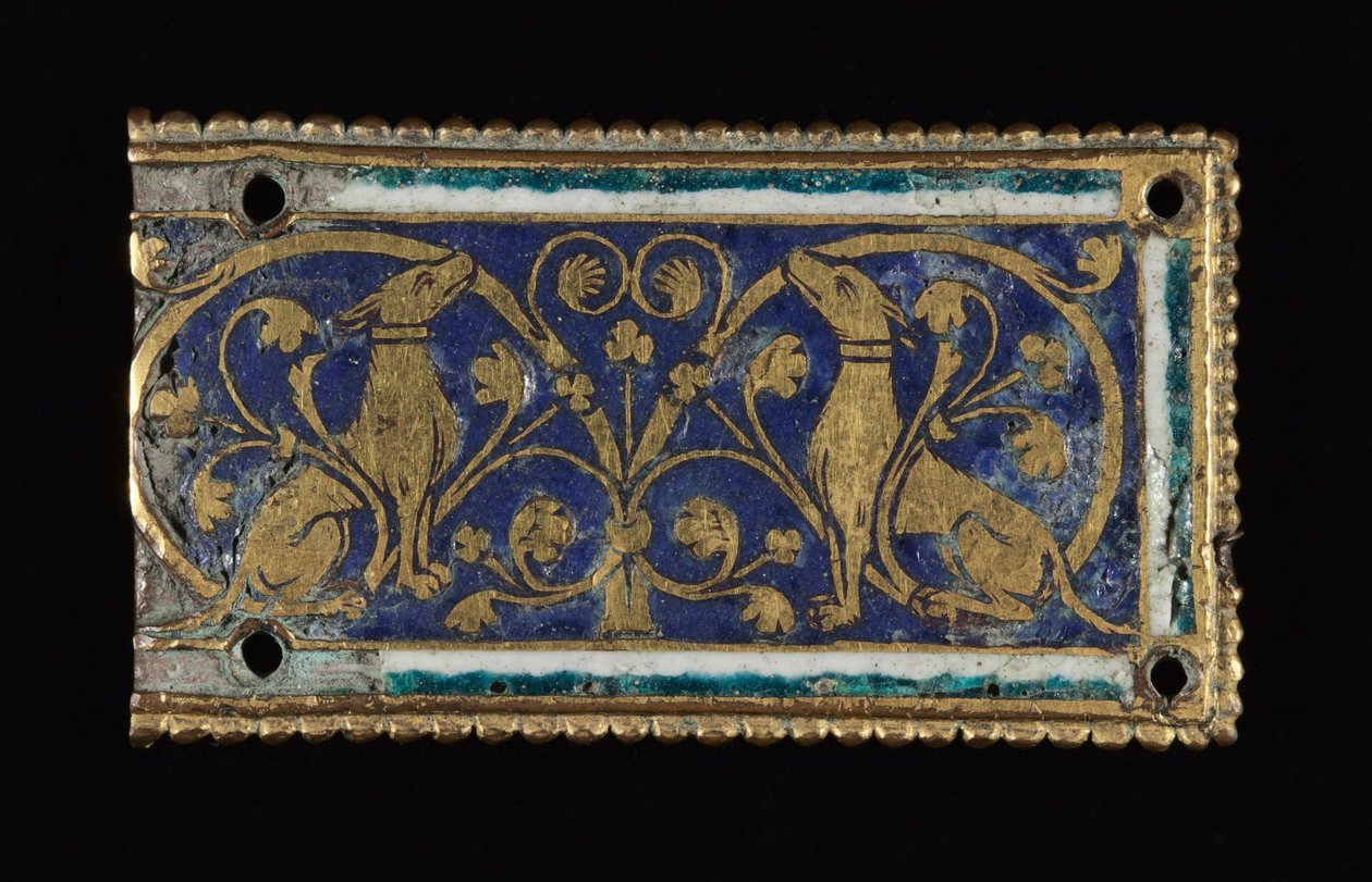Plaque, sandsynligvis fra et relikvieskrin, ca. 1200-1250 (forgyldt kobber, champlevé-emalje) af School Mosan
