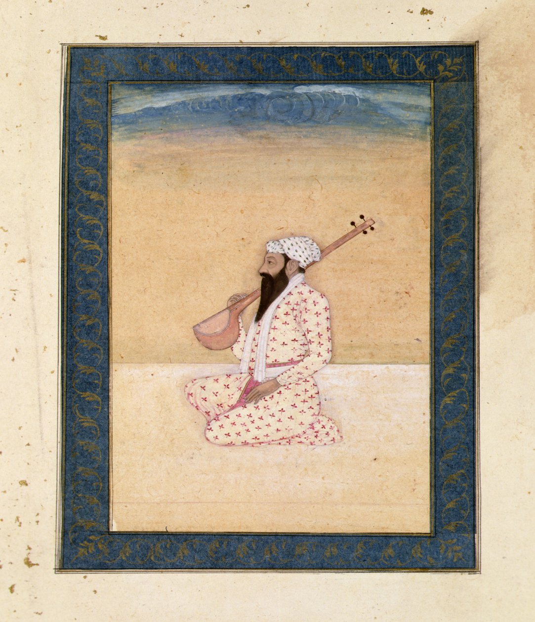 En skægget Tambura Player, fra Large Clive Album af School Mughal