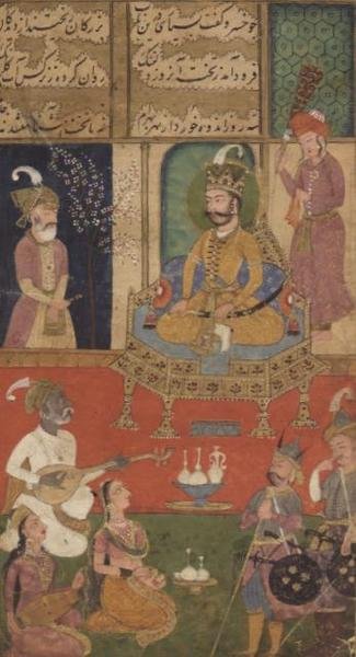 En amorøs opgave, Johnson Album XI nr.16 nummereret 23, c.1760 (gouache med guld på papir) af School Mughal