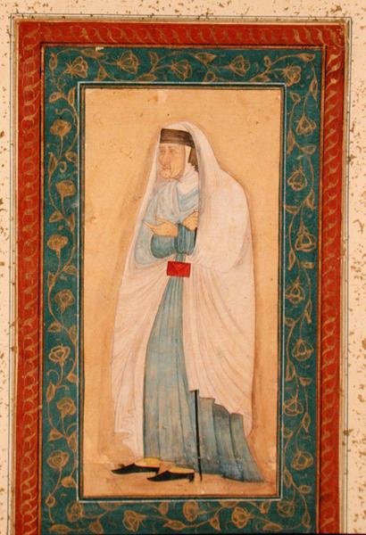 En gammel kvinde i vestlig kjole, fra Large Clive Album, ca. 1760 af School Mughal