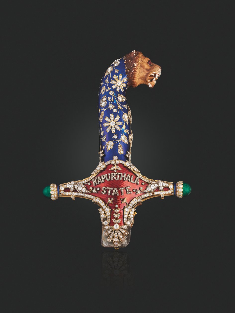 Hilt af statssværdet af Maharaja Jagatjit Singh af Kapurthala, ca. 1900 (emalje, diamanter og rubiner) af School Mughal