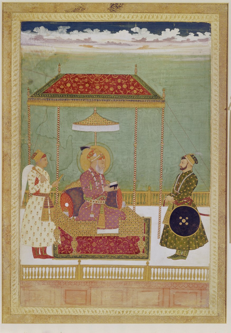 Portræt af Shah Aurangzeb med en mand, muligvis Ashraf Khan, begyndelsen af det 18. århundrede (ugennemsigtig akvarel, blæk og guld på papir) af School Mughal