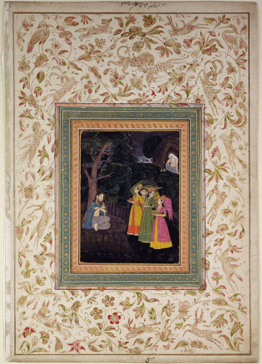 Sultan Ibrahim Adham fra Balkh med Engle, Johnson Album VI, nr. 5, ca. 1770-80 (gouache med guld på albumblad) af School Mughal