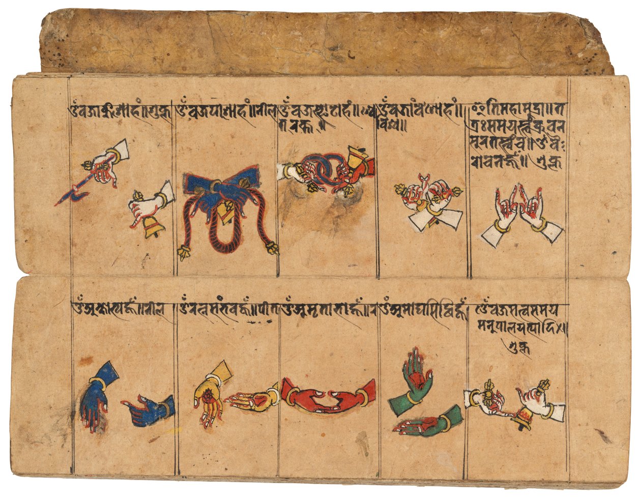 Et Thyasapu-manuskript med ikonografiske illustrationer af mudraer, Nepal af School Nepalese