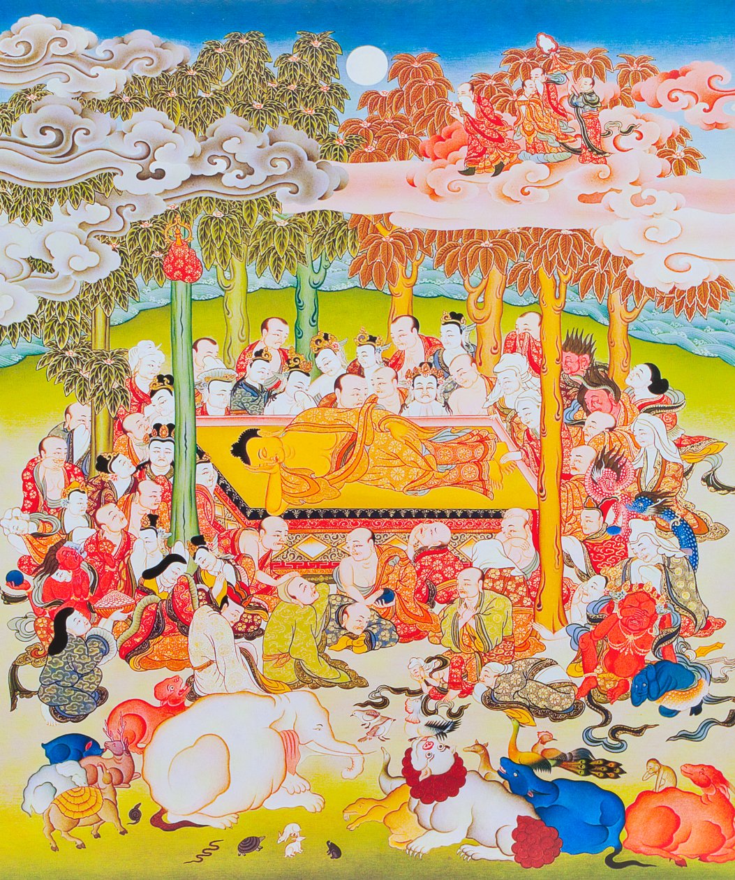 Billede af Nirvanas Buddha (gouache på stof) af School Nepalese