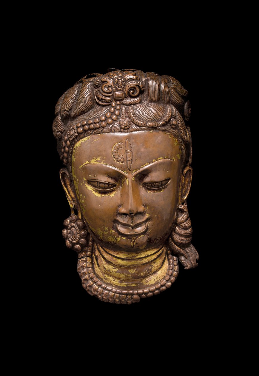 Repouse maske af Shiva Ardhanarishvara, ca. 11. århundrede (kobber) af School Nepalese