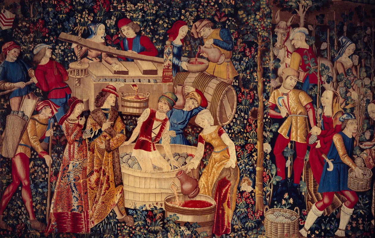 Høstscene Detalje til venstre. Tapet fra Holland af School Netherlandish