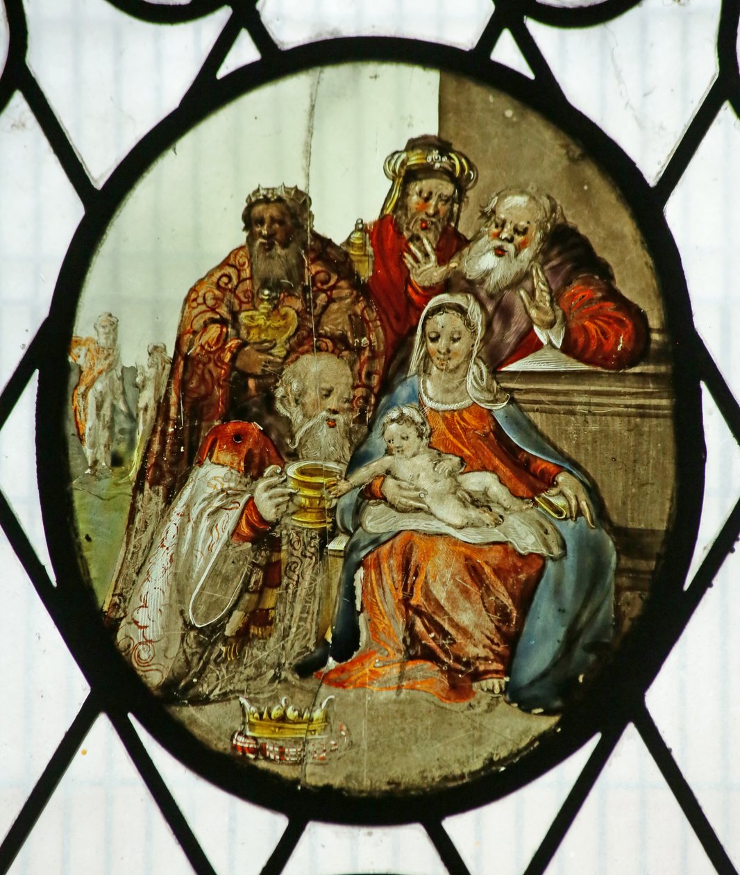 Roundel: The Adoration of the Magi (farvet glas) af School Netherlandish