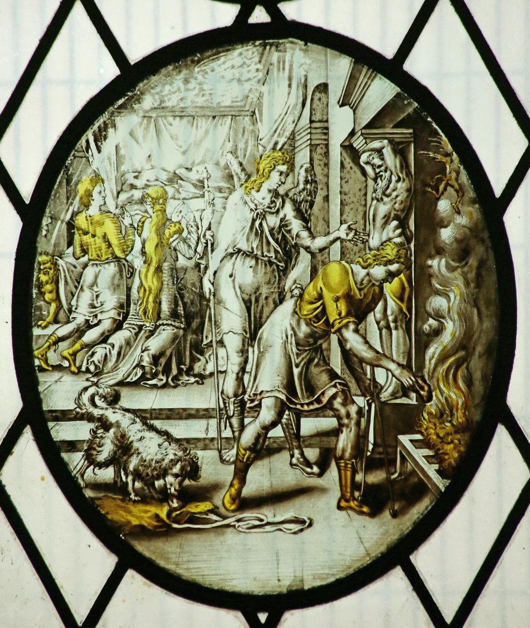 Roundel: Tobias brænder fiskens lever (farvet glas) af School Netherlandish