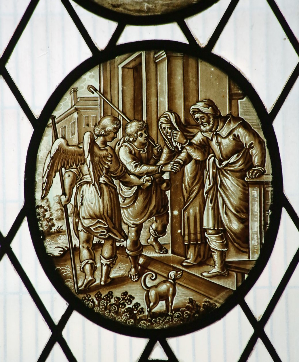 Roundel: Tobias tager afsted med englen, sandsynligvis 1800-tallet (farvet glas) af School Netherlandish