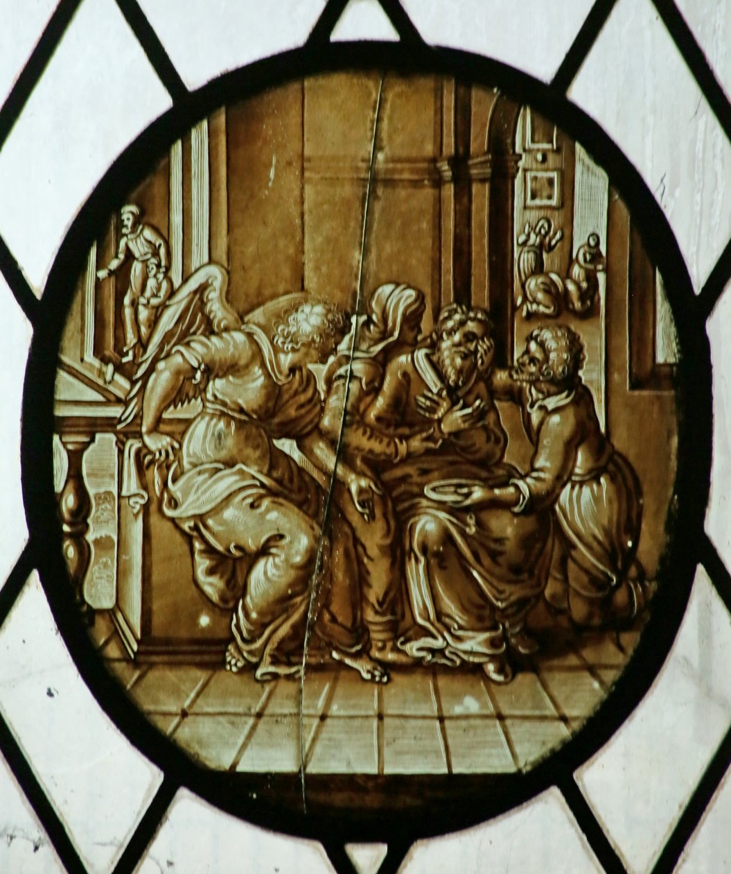 Roundel: Tobias helbredt for sin blindhed, sandsynligvis 1800-tallet (farvet glas) af School Netherlandish