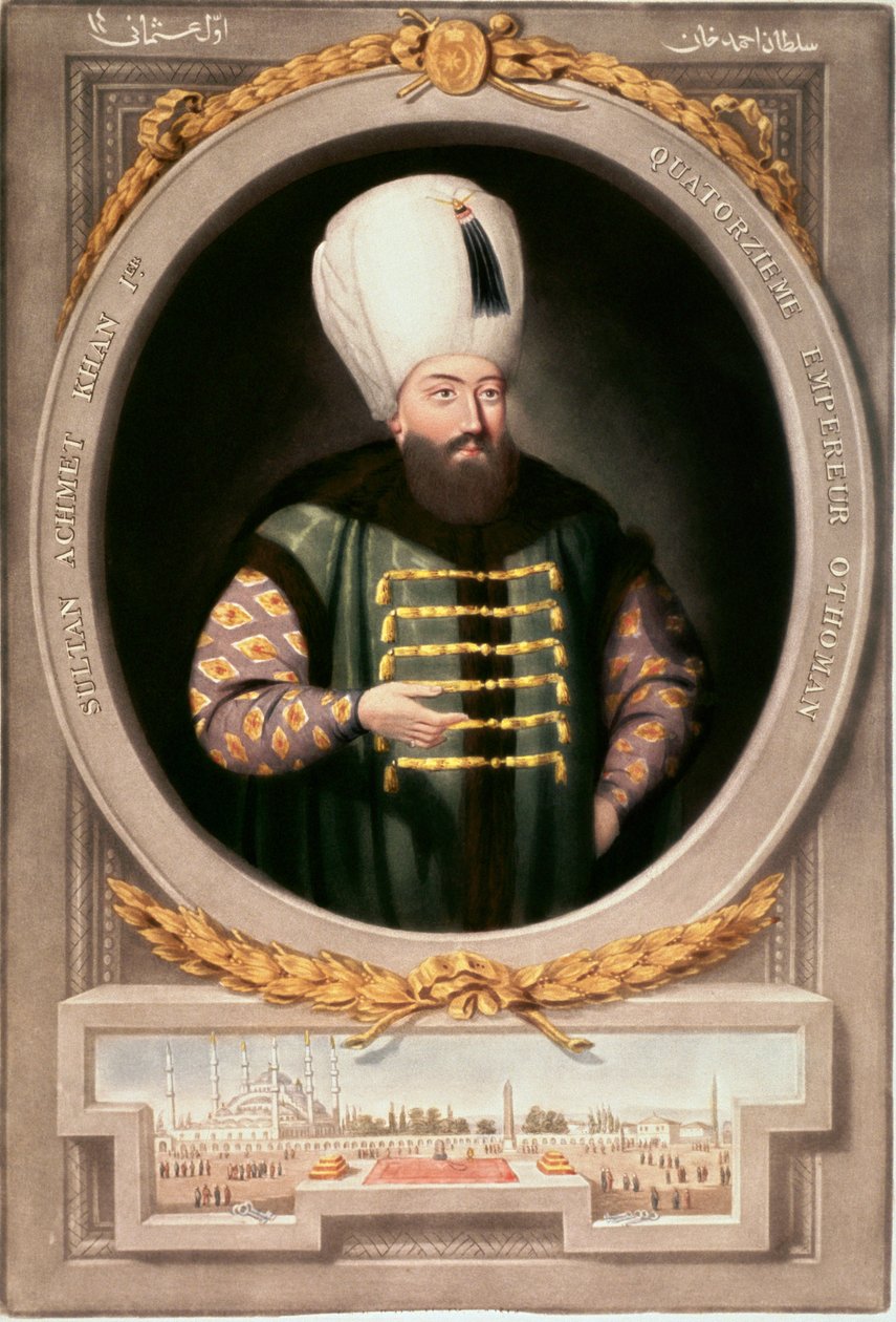 Det Osmanniske Rige: Portræt af Sultan Ahmed I (1590-1617)"" Miniature Library of Topkapi Sarayi Istanbul Museum af School Ottoman