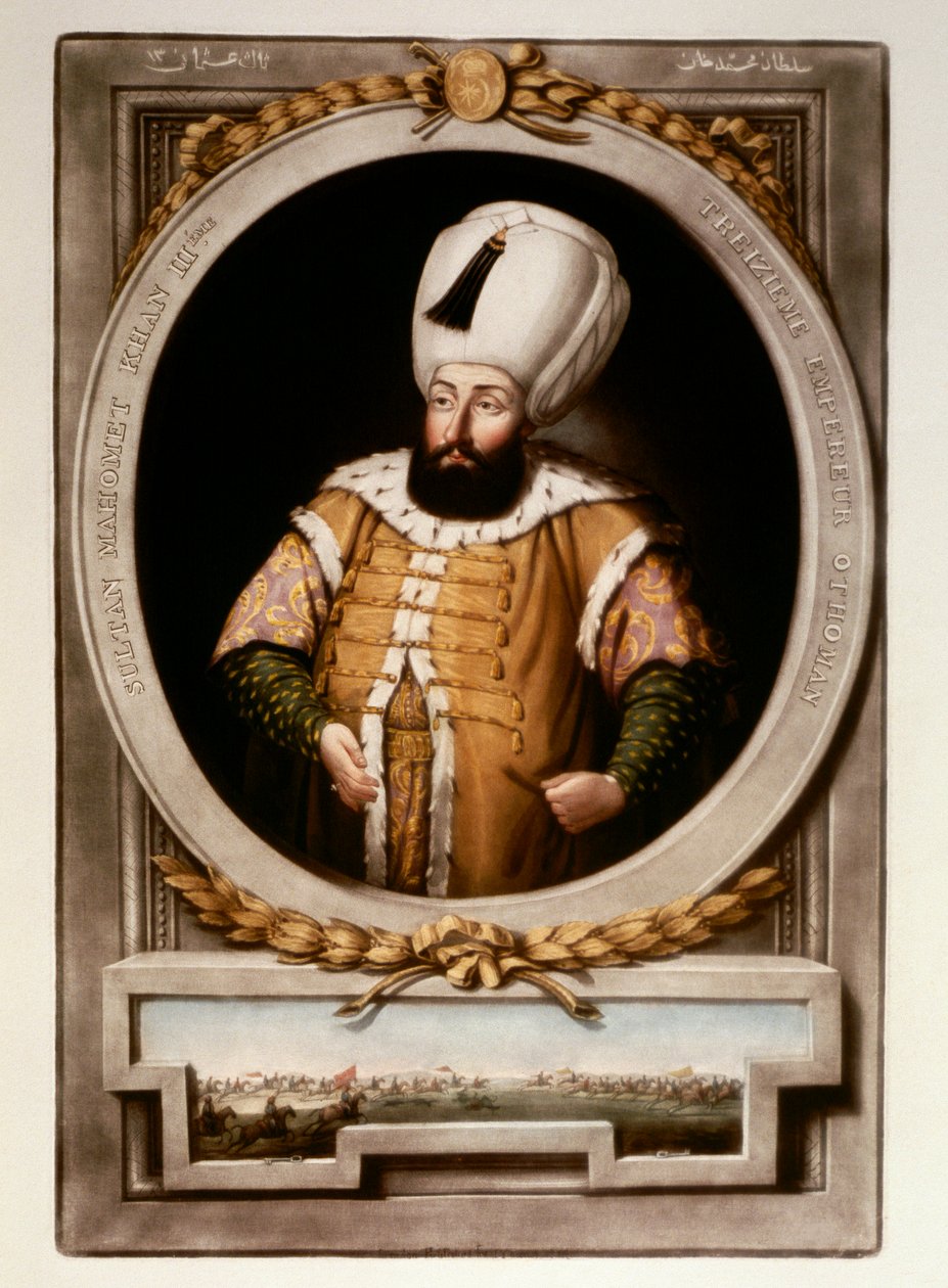Det Osmanniske Rige: Portræt af Sultan Mehmet (Mehmed) III (1566-1603) Topkapi Sarayi Istanbuls minibibliotek af School Ottoman