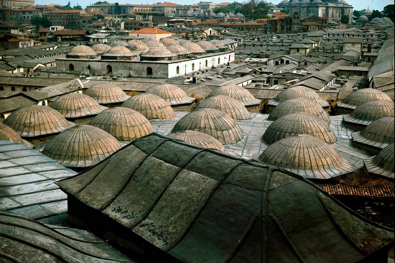 Panoramaudsigt over Istanbul med kupler af Den Store Bazar af School Ottoman
