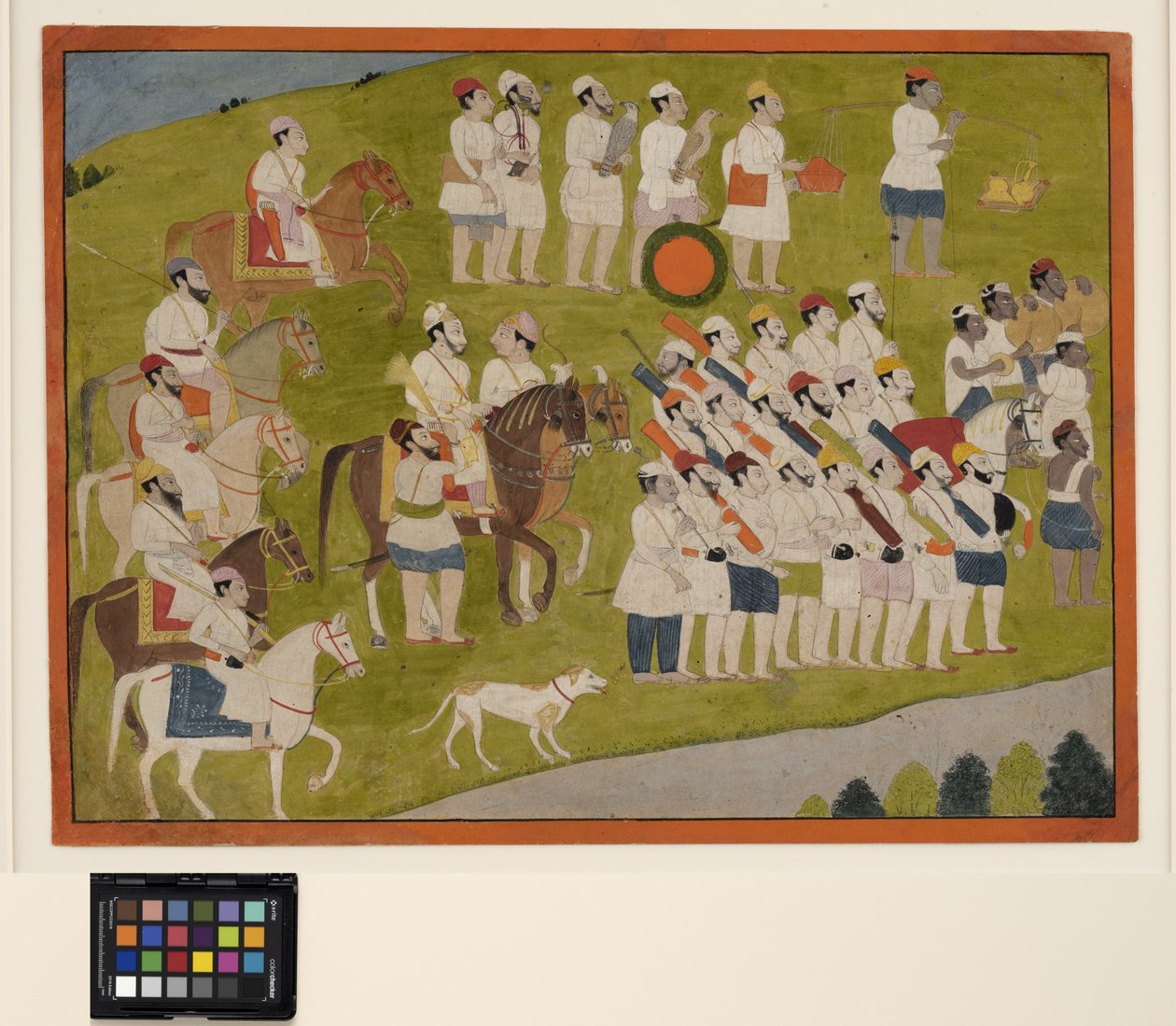 En Bhoti-prins forbereder sig på jagten, ca. 1800 (ugennemsigtig m/c på papir) af School Pahari