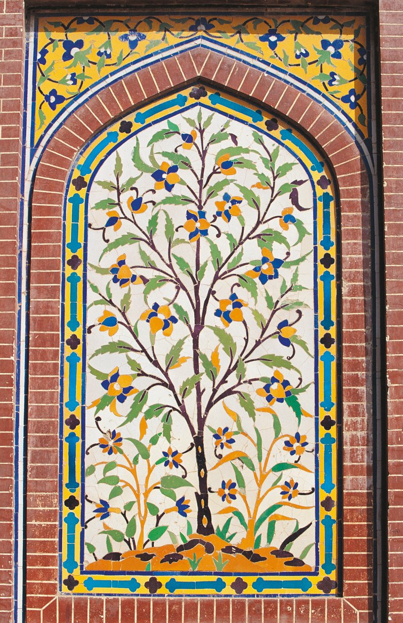Blomstrende træ, Majolica dekoration, Wazir Khan-moskeen (1600-tallet), Lahore, Punjab, Pakistan af School Pakistani