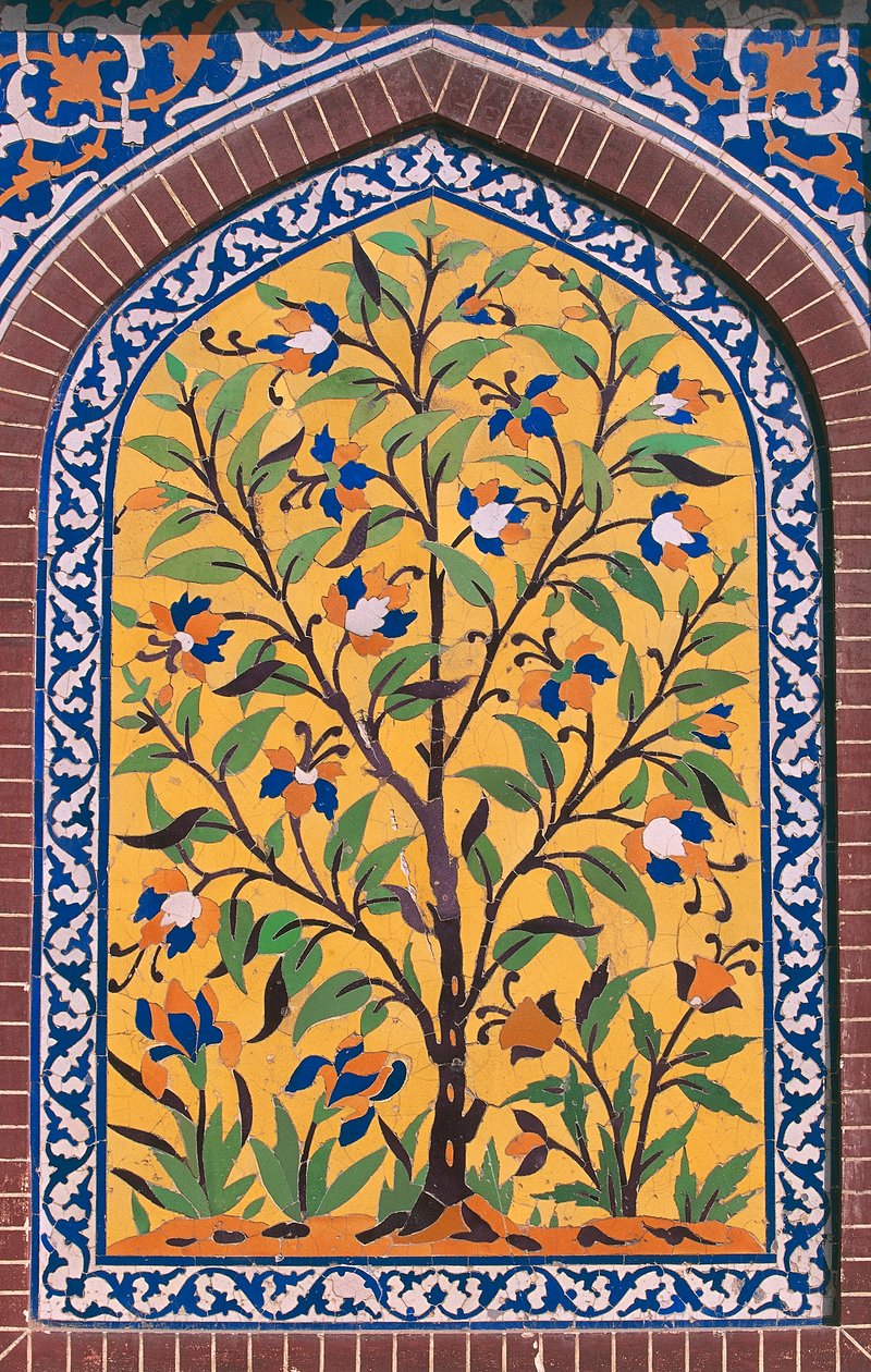 Blomstrende træ, Majolica dekoration, Wazir Khan-moskeen (1600-tallet), Lahore, Punjab, Pakistan af School Pakistani