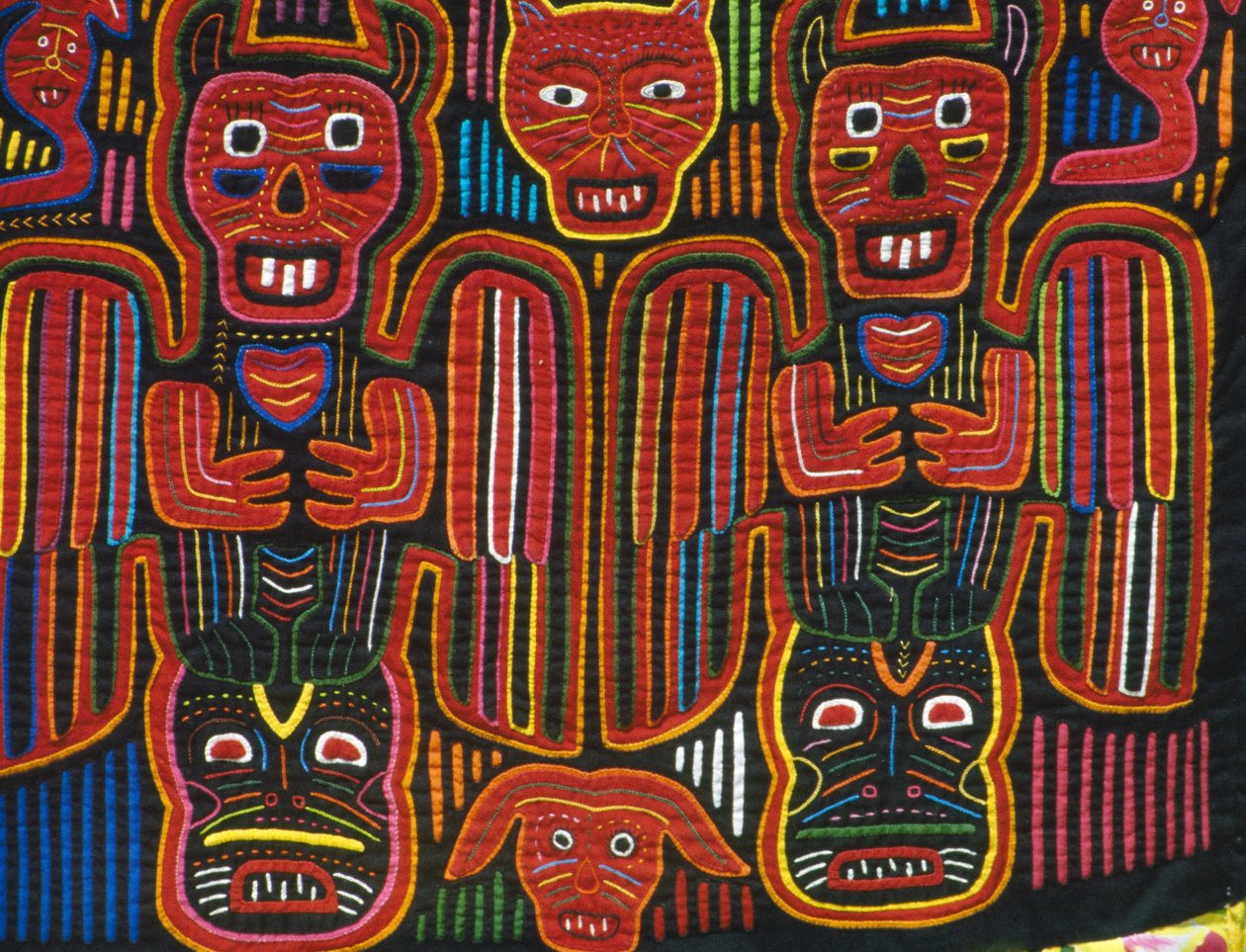 Håndsyet farvet bomuld, San Blas Archipelago, Republikken Panama, Detail af School Panamanian