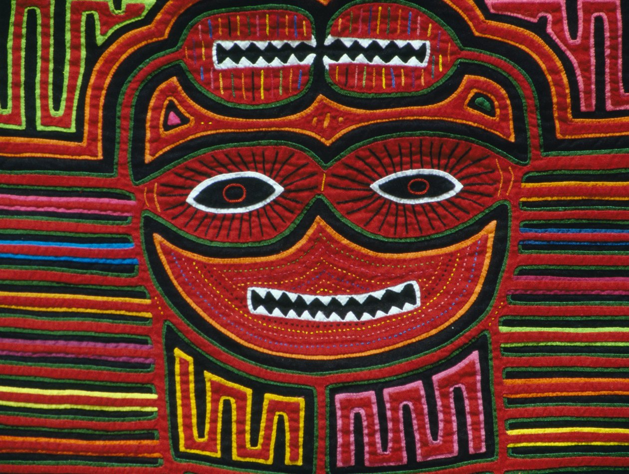 Håndsyet farvet bomuld, San Blas Archipelago, Republikken Panama, Detail af School Panamanian