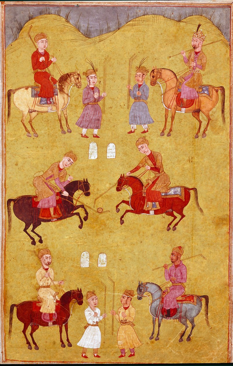 Islamisk kunst: polodelen. Persisk miniature fra et manuskript af det episke digt "Shahnameh"" (Shah Nama, Shahnama) (Kongenes Bog) af Ferdowsi (Firdawsi, eller Ferdawsi, eller Firdousi, ca. 940-omkring 1020) Biblioteca Nazionale Naples af School Persian