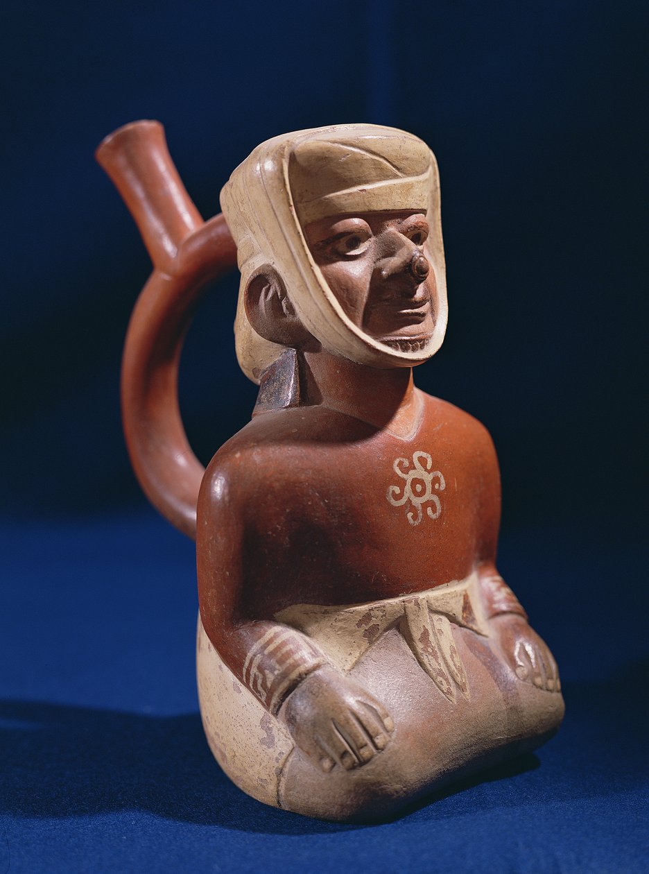 Vase i form af en knælende kvinde, Mochica, 200-800 AD, (keramik) af School Peruvian