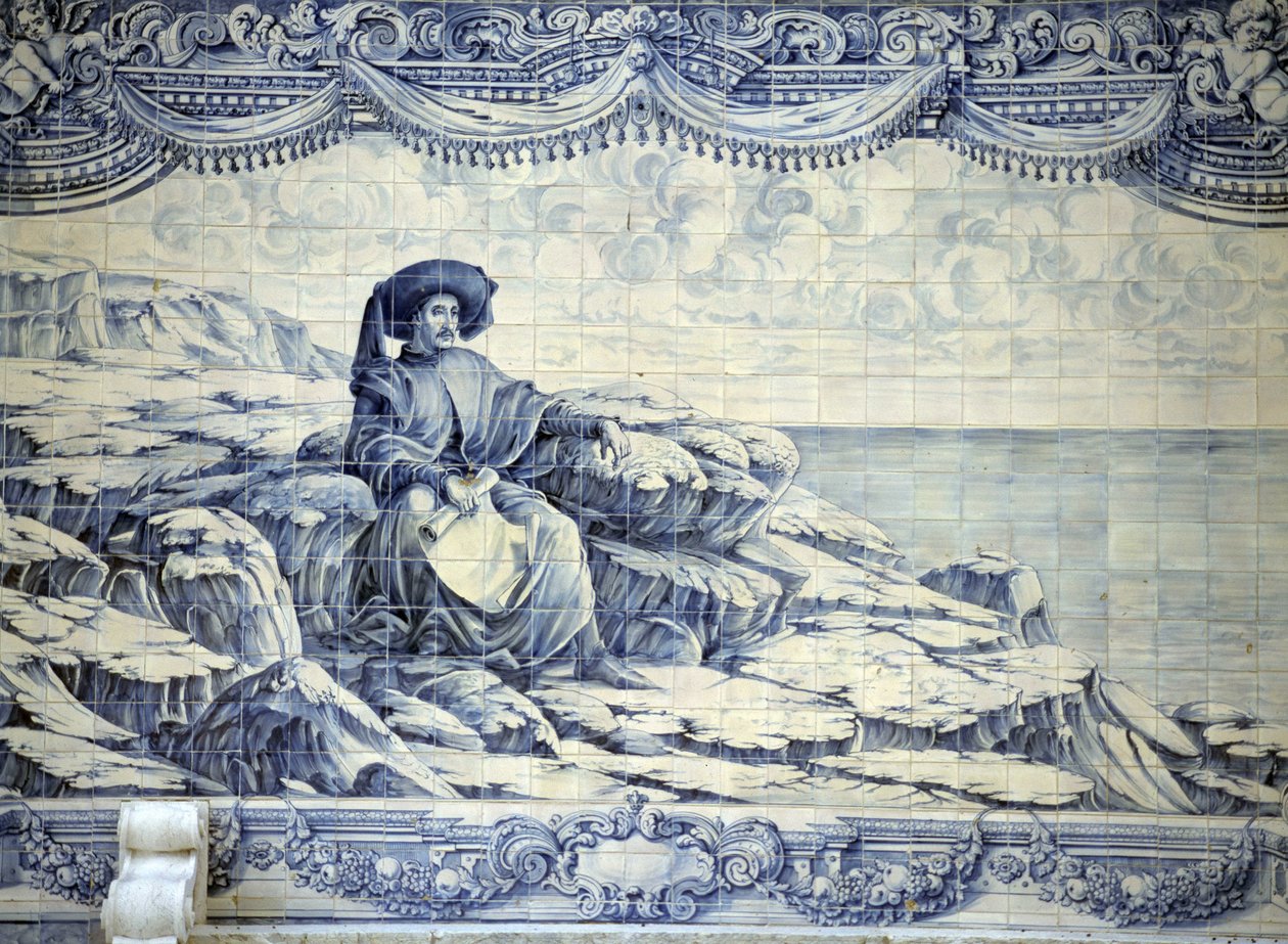 Henrik Søfareren, der sidder og kigger på havet - Azulejo fra omgivelserne i Lissabon (Sintra). af School Portuguese