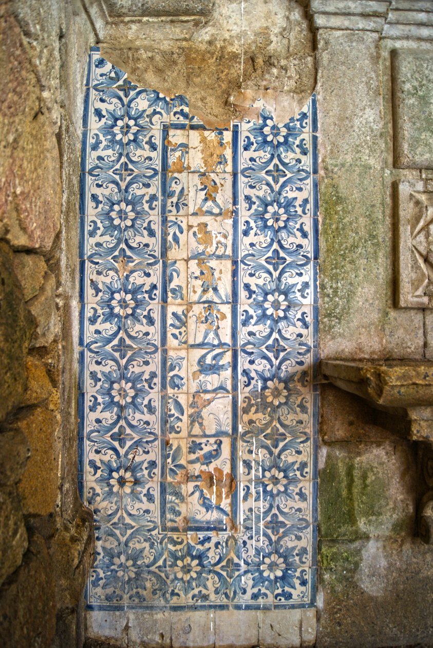 Panel, der viser jagtscener, Tarouca, Portugal (keramiske fliser) af School Portuguese