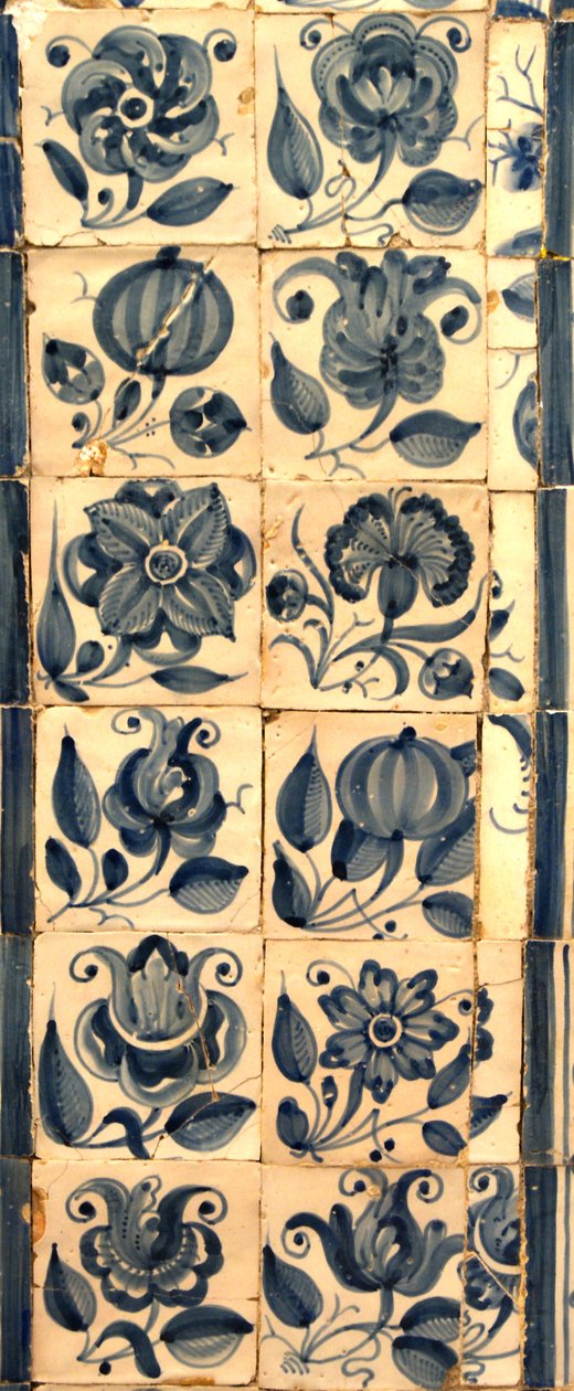 Panel, der viser forskellige arter af blomster, Tarouca, Portugal (keramiske fliser) af School Portuguese