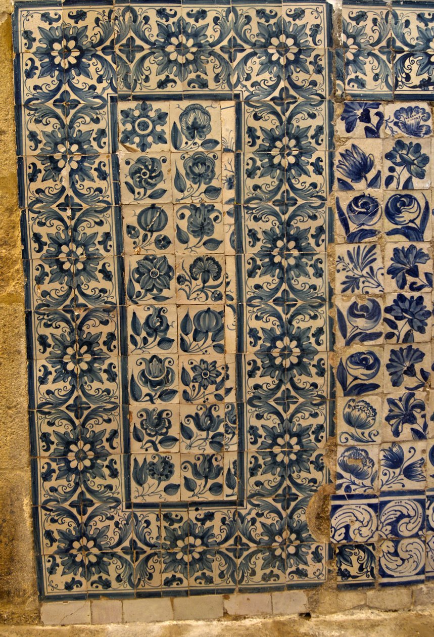 Panel, der viser forskellige arter af blomster, Tarouca, Portugal (keramiske fliser) af School Portuguese
