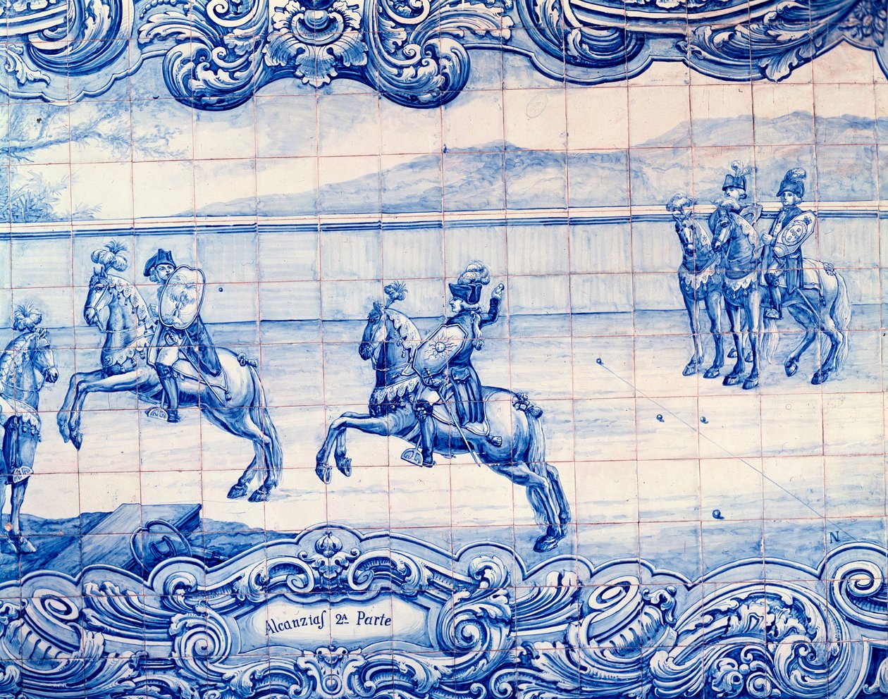 Rytter, der øver spillet Alcancias i Portugal. Azulejos. Italiens ambassade, Lissabon af School Portuguese