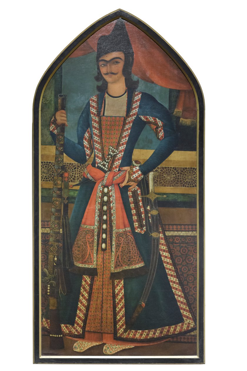 En Qajar-prins, muligvis Bahram Mirza, Abolhassan (olie på lærred) af School Qajar