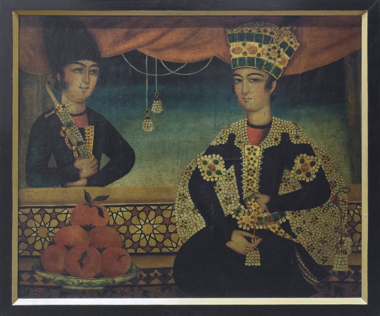 En Qajar-prins, muligvis af Mohammad Sadgeh (olie på lærred) af School Qajar