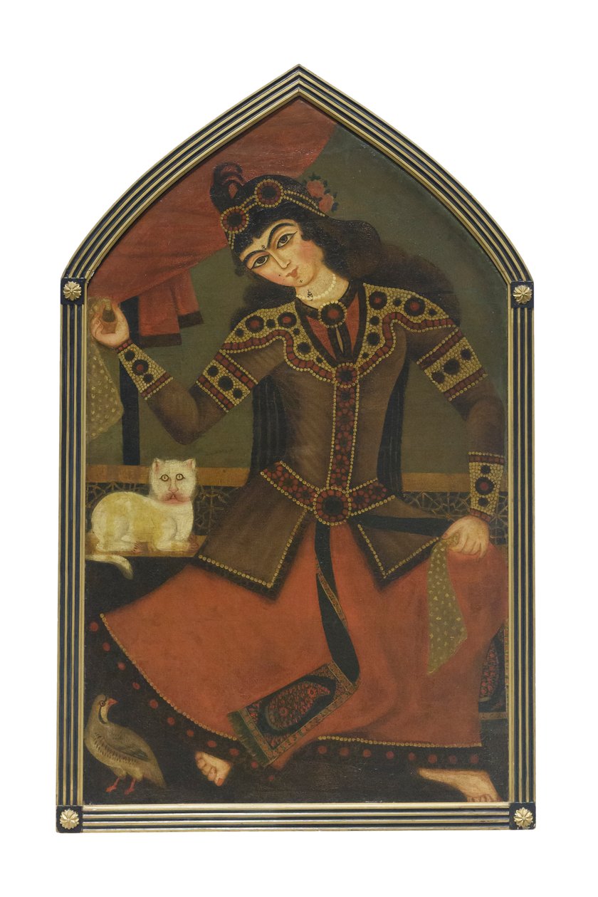 En ung kvinde, ukendt kunstner (olie på lærred) af School Qajar
