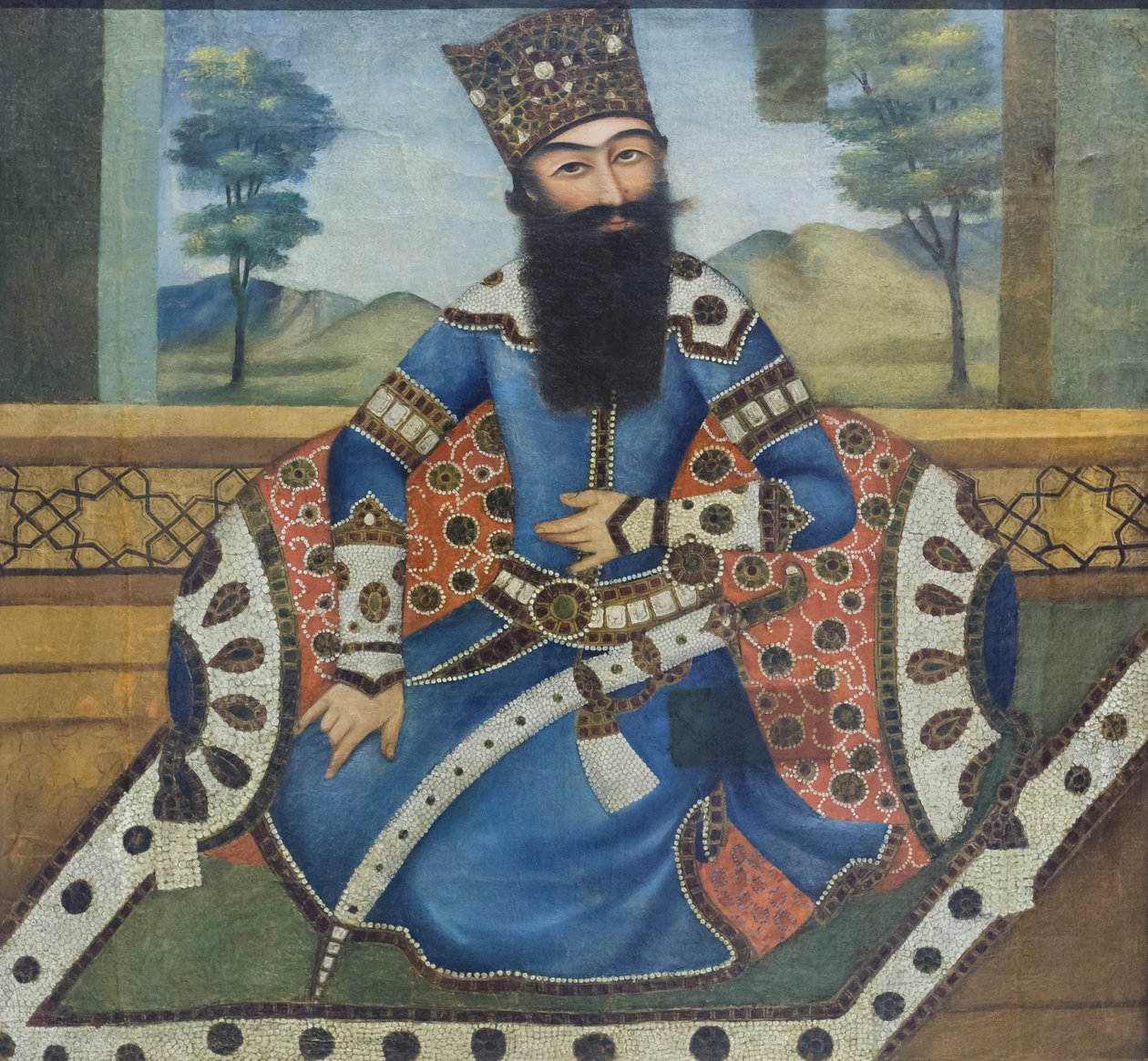 Portræt af Fath Ali shah, ukendt kunstner (olie på lærred) af School Qajar