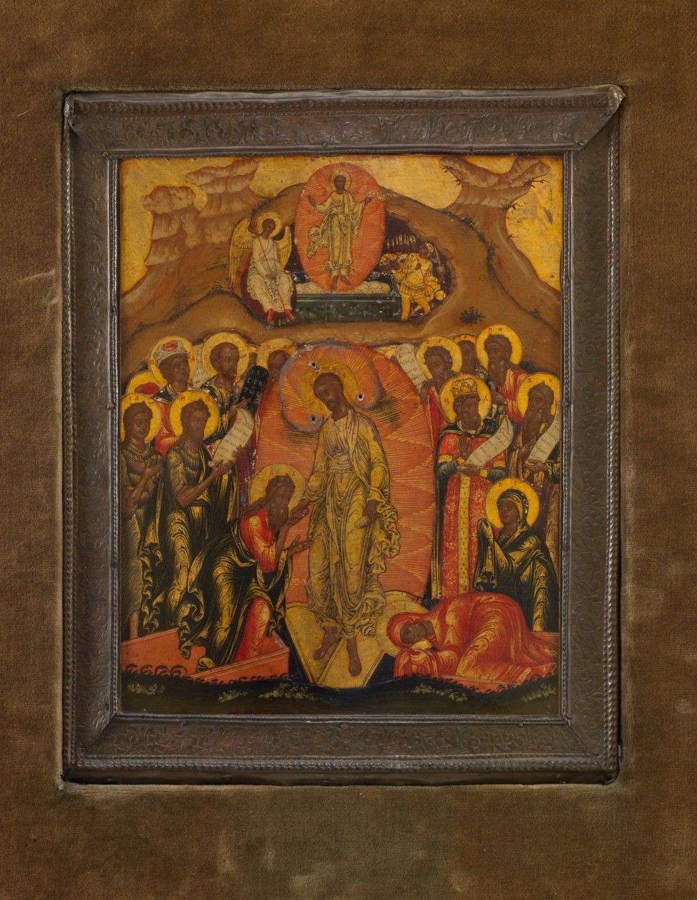Anastasis (Helvedes forfølgelse), ca. 1650-70 (bladguld og tempera på træ) af School Russian