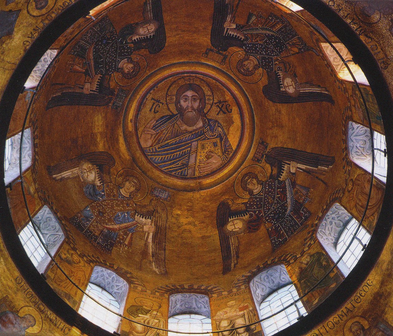 Kristus pantokrator med ærkeengle (mosaik) af School Russian