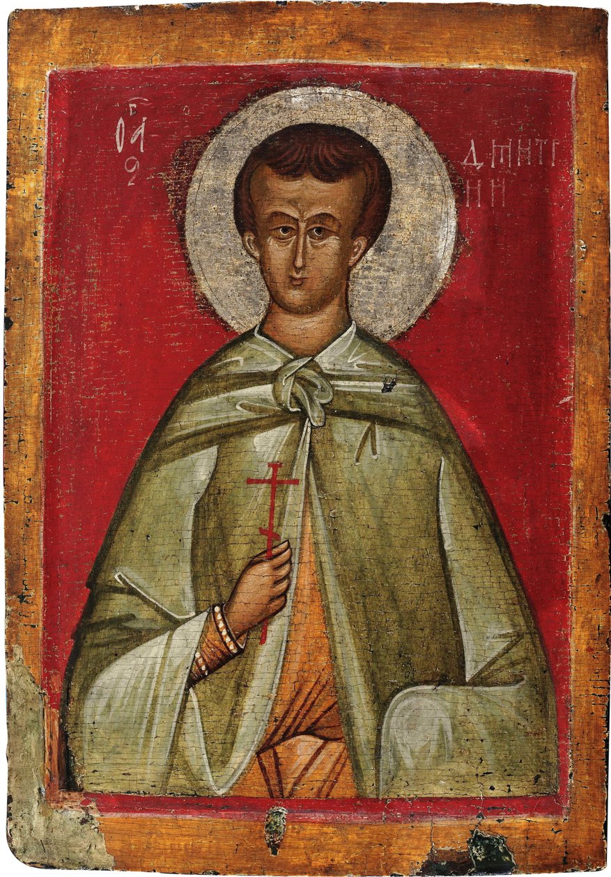 Demetrios de Thessalonique (Dimitrios, Dimitri ou Demetre, martyr vers 306) - Sankt Demetrius af Thessaloniki - russisk ikon. Tempera på panelet af School Russian