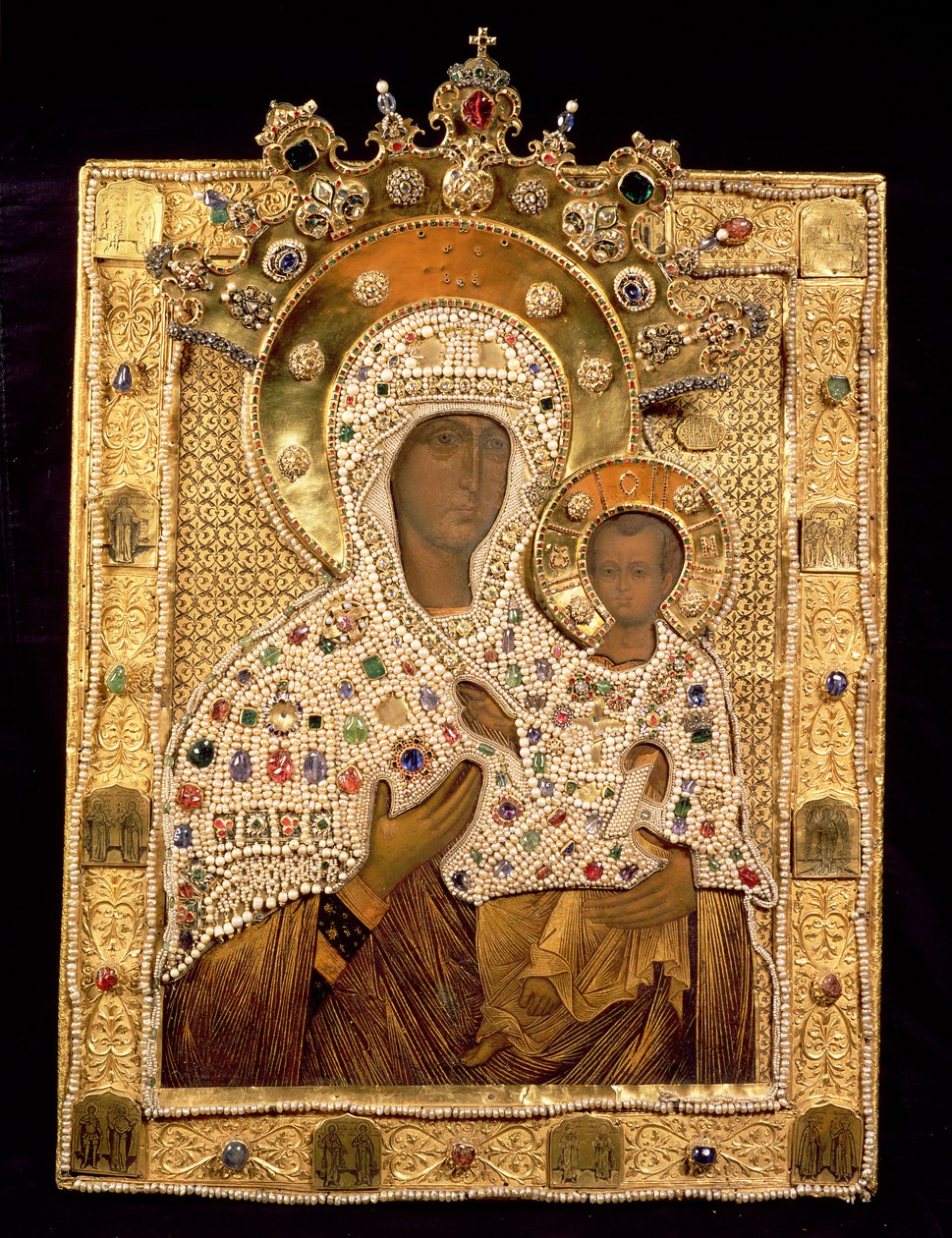 Ikon af Jomfru Maria, Smolenskaja-klosteret, Moskva (blandede medier) af School Russian