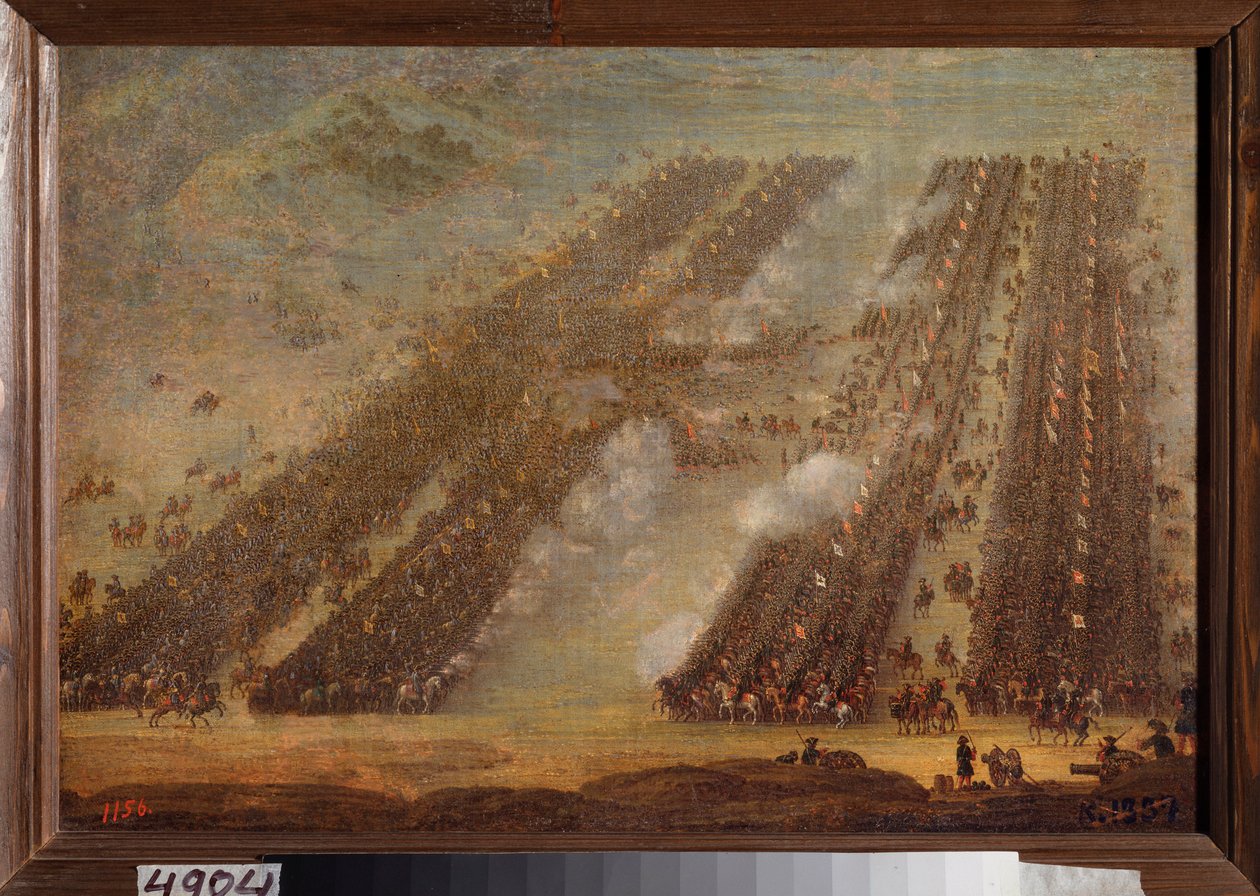 Slaget ved Poltava (Pultawa) den 8. juli 1709. (Rækker af kavaleri støder sammen under den store nordlige krig (1700-1721), Peter I af Ruslands hær (1672-1725) mod Charles (Karl) XII