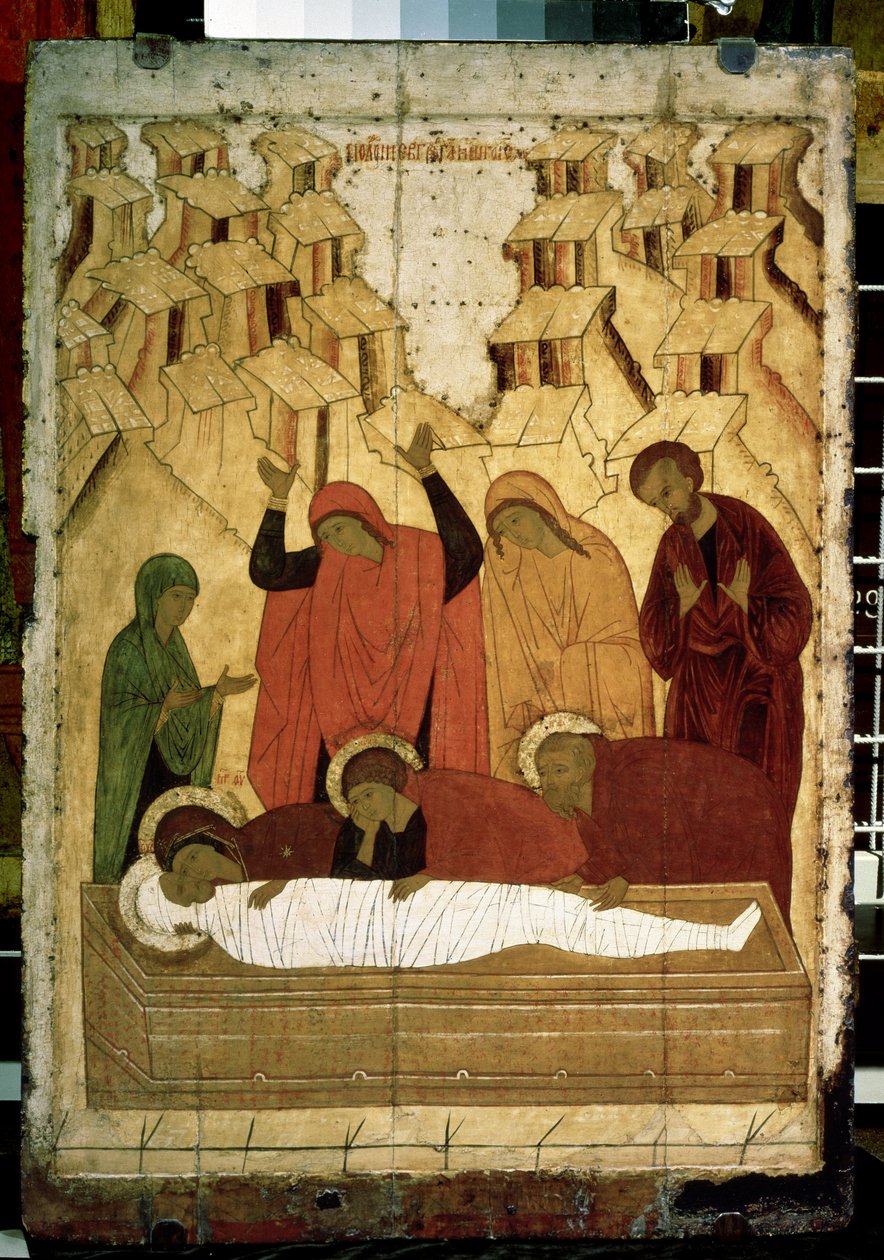 ""Begravelsen"" Russisk ikon. Tempera på træ fra slutningen af ​​1400-tallet. Statens Tretyakov-galleri, Moskva af School Russian