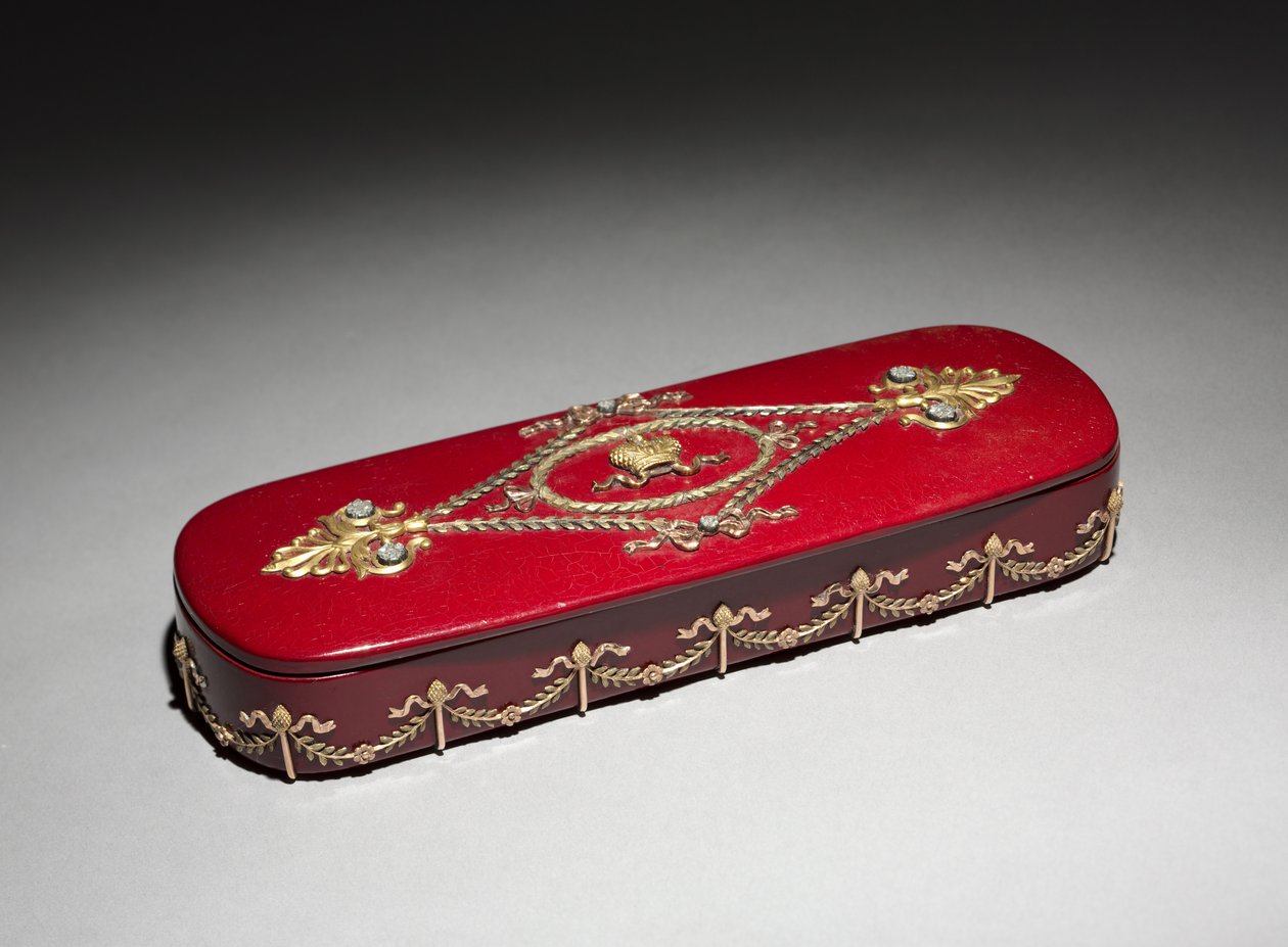 Lakæske, firma Peter Carl Fabergé (1846-1920), æske fra Fabrik N. Lukutin, ca. 1890 (lak, papmaché, guld, diamanter) af School Russian