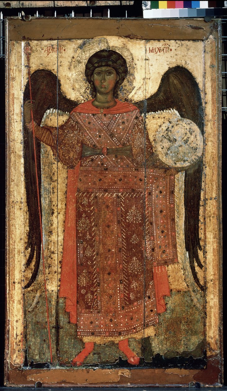 ""Ærkeenglen Sankt Michael"" russisk ikon. Maling på træ. Omkring 1300. Statens Tretyakov Galleri, Moskva af School Russian