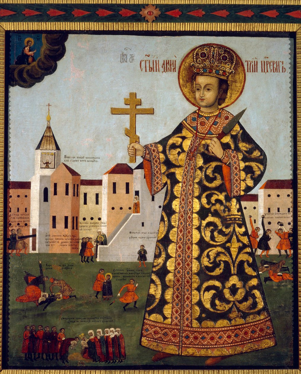 Tsarevich Demetrius (1582-1591) (eller Dimitri af Moskva, foran byen Uglich i Rusland). Anonym maleri, tempera på træ af School Russian